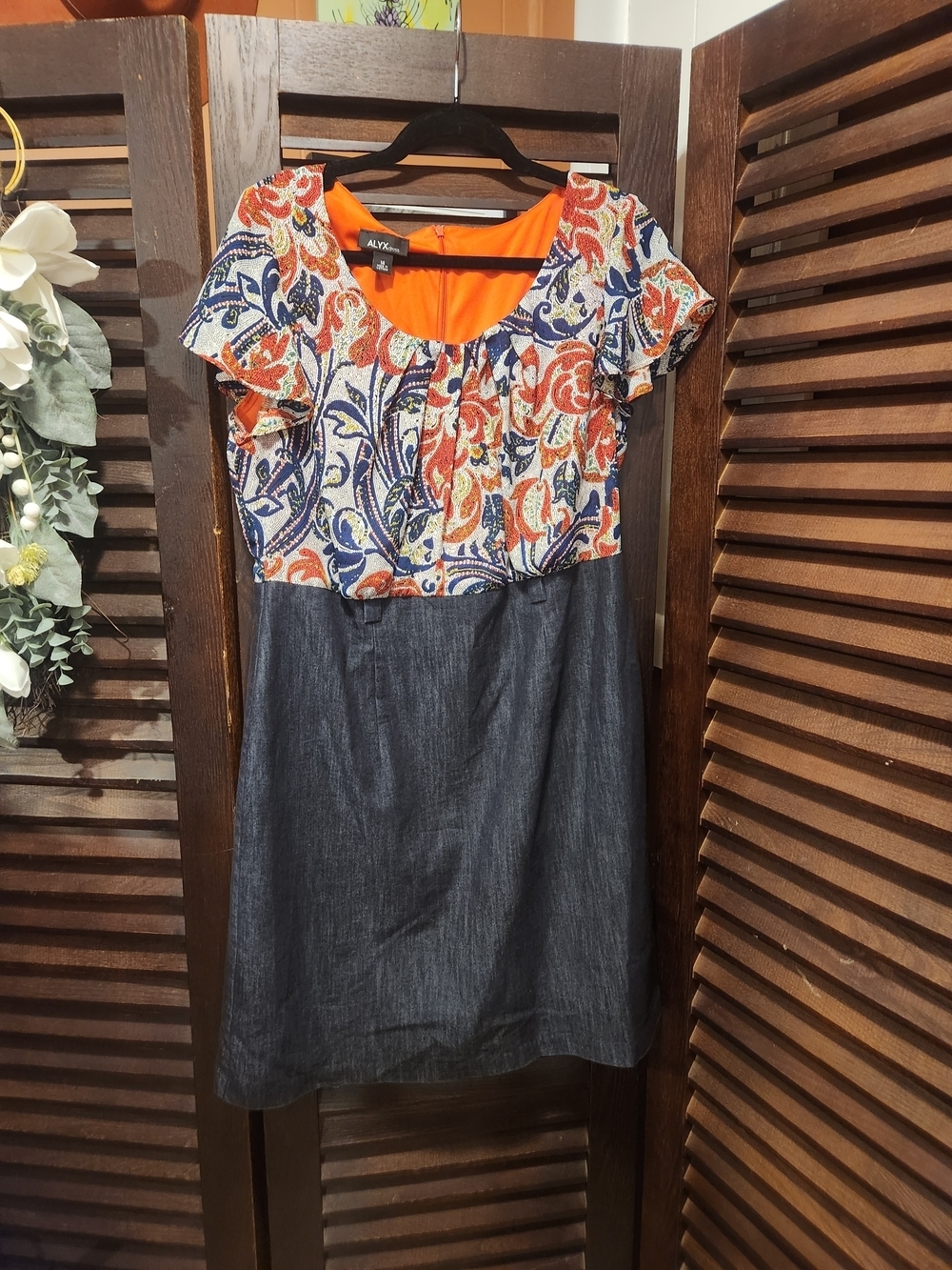 Alyx Orange Navy Floral Top Midi Dress